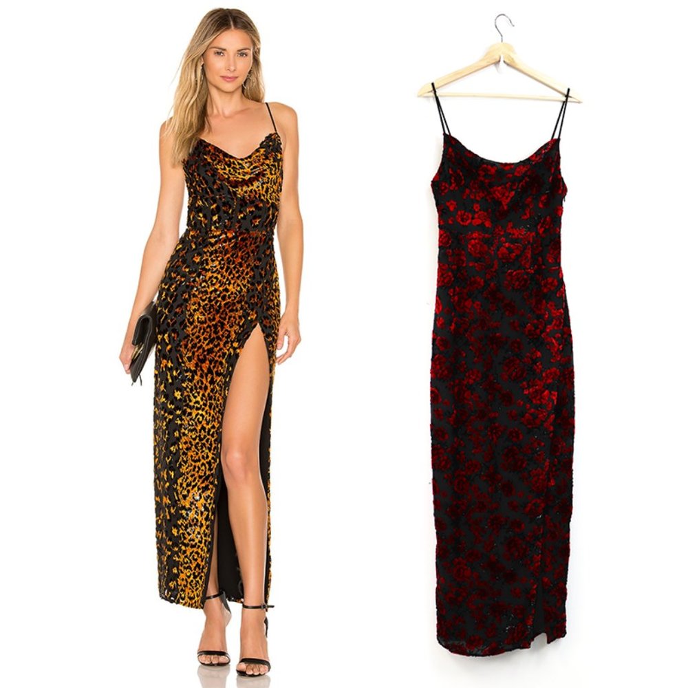 NBD Ren Maxi Cowl Neck Floral Velvet Midi Dress S